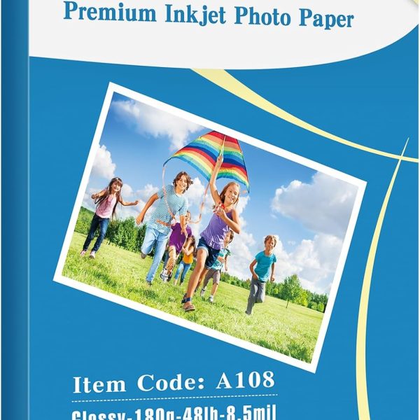 Uinkit 100 Sheets Inkjet Photo Paper Glossy 8.5x11 48lb 180Gsm Professional Photographic Paper Letter Size 8.5Mil Instant Dry Suitable for All Ink Printers