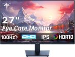27 Inch QHD Computer Monitor, 2K 100Hz IPS Gaming Monitor, 1440P Frameless Eye Care PC Office Monitor with HDMI/DP, FreeSync & G-Sync, HDR10, VESA, Tilt Adjustable