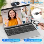 1080P HD Webcam with Microphone, Noise Cancellation, Privacy Cover, Wide-Angle Lens, Auto Light Correction, Plug & Play USB Webcam for Laptop, Desktop, PC, Mac, Zoom, Skype, Streaming Black - Image 6