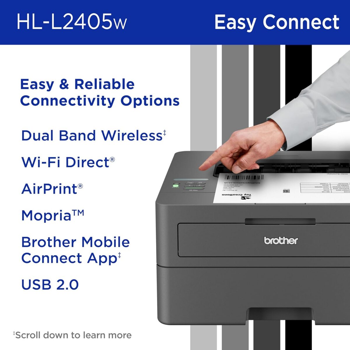 Brother HL-L2405W Wireless Compact Monochrome Laser Printer with Mobile Printing, Black & White Output | Includes Refresh Subscription Trial(1), Works with Alexa - Image 6