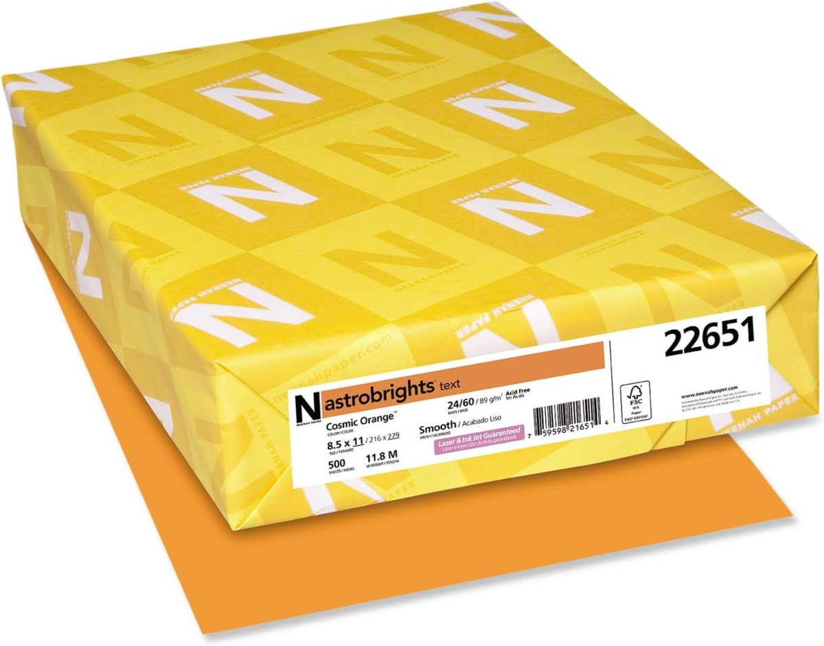Neenah Astrobrights Color Paper, 8.5” x 11”, 24 lb/89 gsm, Cosmic Orange, 500 Sheets (22651) - Image 1