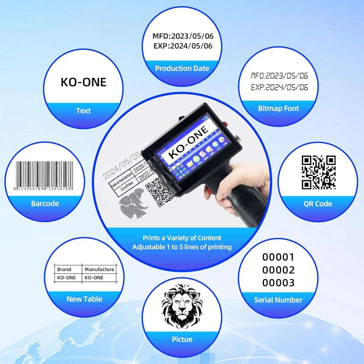 Handheld Inkjet Printer, 0.5 Inch Nozzle, Portable Inkjet Printer Gun for Text QRCode Barcode Production Date Time Logo Batch Number Print on Metal Wood Glass Cloth Carton Plastic - Image 5