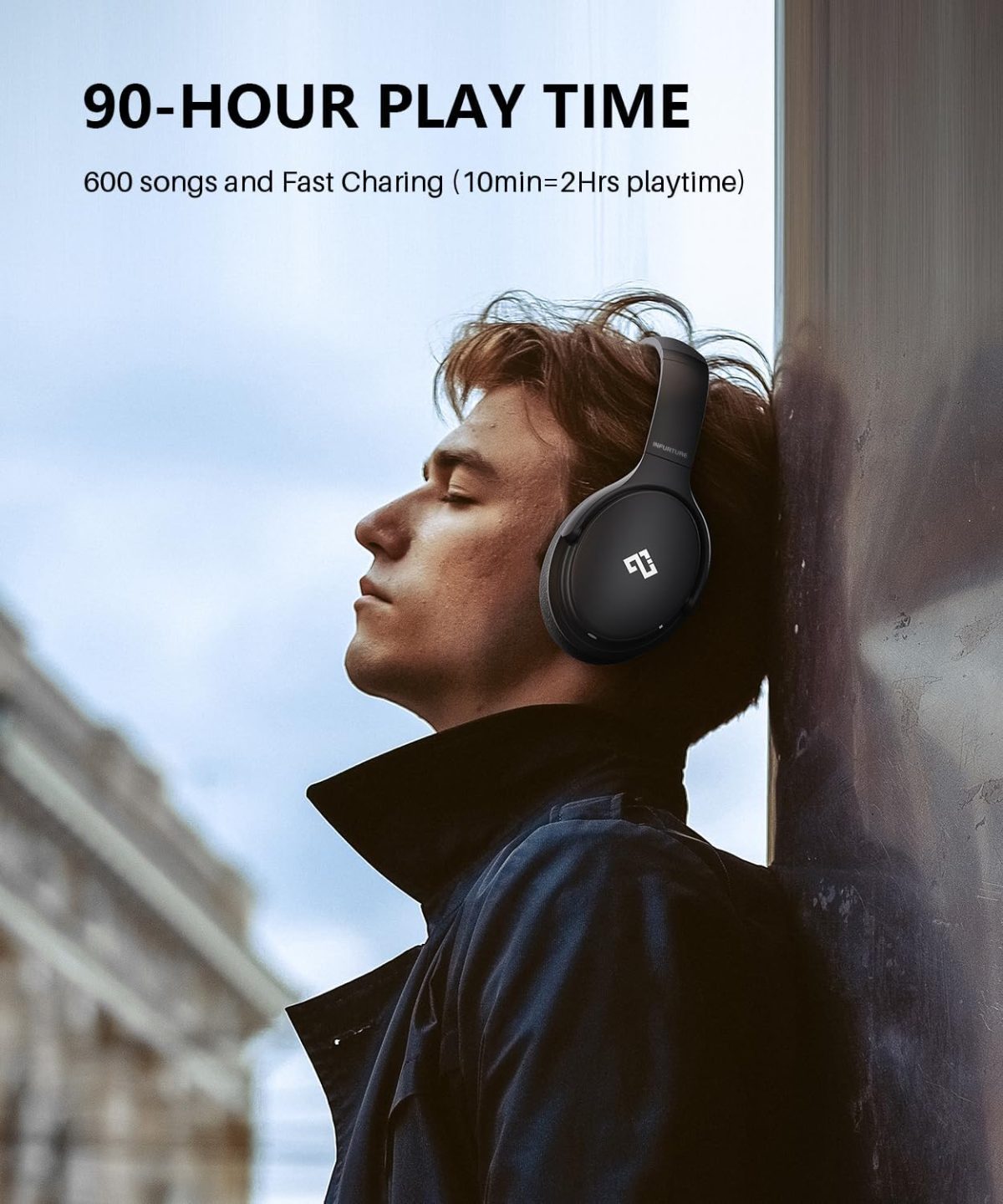 INFURTURE Upgrade Active Noise Cancelling Headphones, H1 Wireless Over Ear Bluetooth Headphones, Deep Bass Headset, Low Latency, Memory Foam Ear Cups,90H Playtime - Image 3