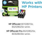 HP 910 Cyan, Magenta, Yellow Ink Cartridges | Works with HP OfficeJet 8010, 8020 Series, HP OfficeJet Pro 8020, 8030 Series | Eligible for Instant Ink | 3YN97AN, 3 Count (Pack of 1) - Image 2