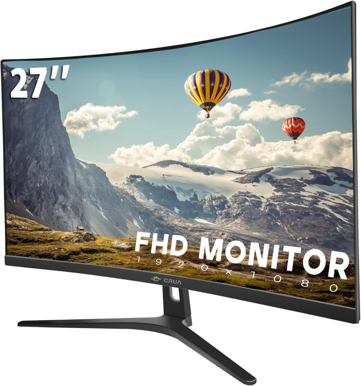 CRUA 27" Curved Monitor, FHD(1920x1080P) VA Panel, 100HZ, 120% sRGB Professional Computer Monitor, Narrow Bezels on Three Sides, Blue Light Filter, Office and Dormitory(HDMI, VGA)-Black - Image 1