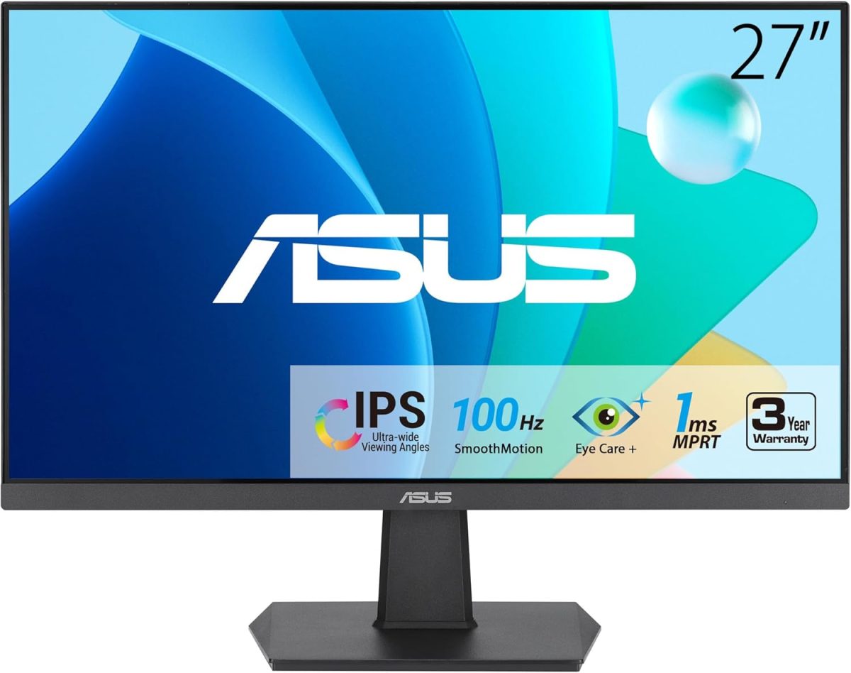 ASUS 27 Inch Monitor - 1080P, IPS, Full HD, Frameless, 100Hz, 1ms, Adaptive-Sync, for Working and Gaming, Low Blue Light, Flicker Free, HDMI, VESA Mountable, Tilt - VA27EHF,Black - Image 1