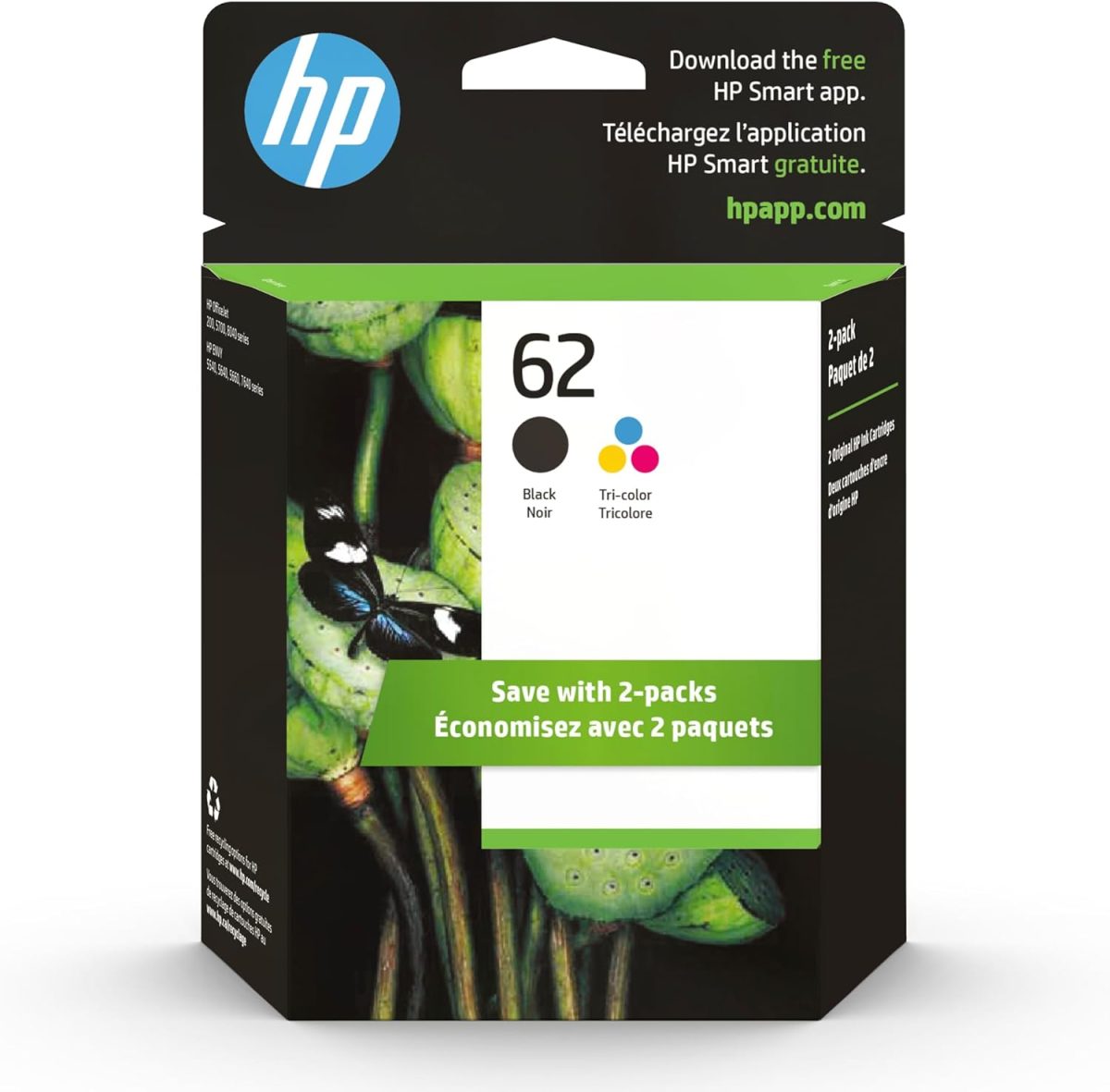 HP N9H64FN 62 Black & Tri-color Original Ink Cartridges, 2 Cartridges (C2P04AN, C2P06AN) - Image 1