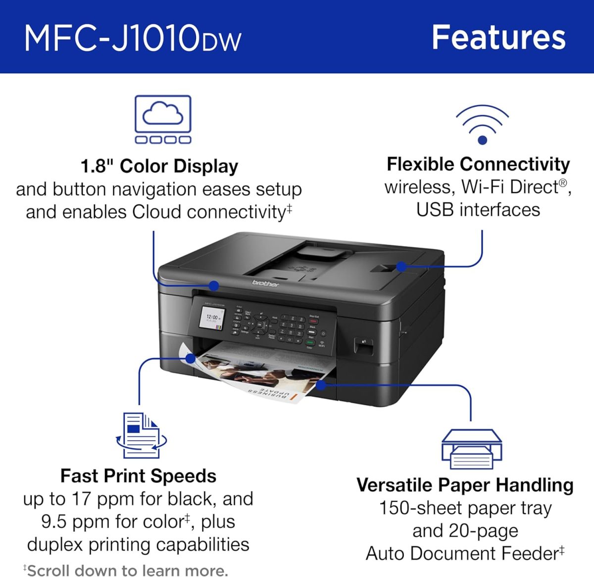 Brother MFC-J1010DW Wireless Color Inkjet All-in-One Printer with Mobile Device and Duplex Printing, Refresh Subscription and Works with Alexa - Image 3