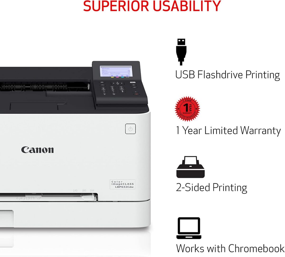 Canon Color imageCLASS LBP632Cdw - Wireless Duplex Laser Printer, Single Function, Home Office, Mobile Ready, 22 PPM Color, White - Image 6
