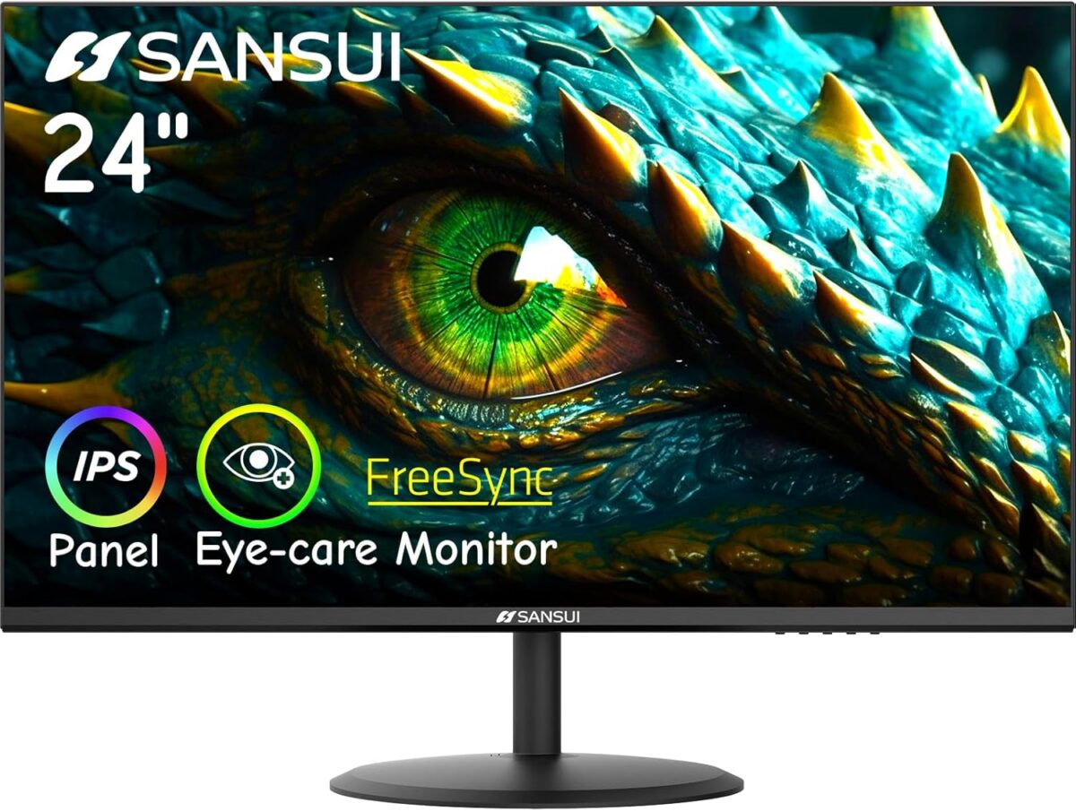 SANSUI Computer Monitor 24 inch IPS Eye Care 1080P Display HDMI,VGA Ports with 178° Viewing Angle/Frame-Less/Tilt/VESA Compatible for Office and Home - Image 1