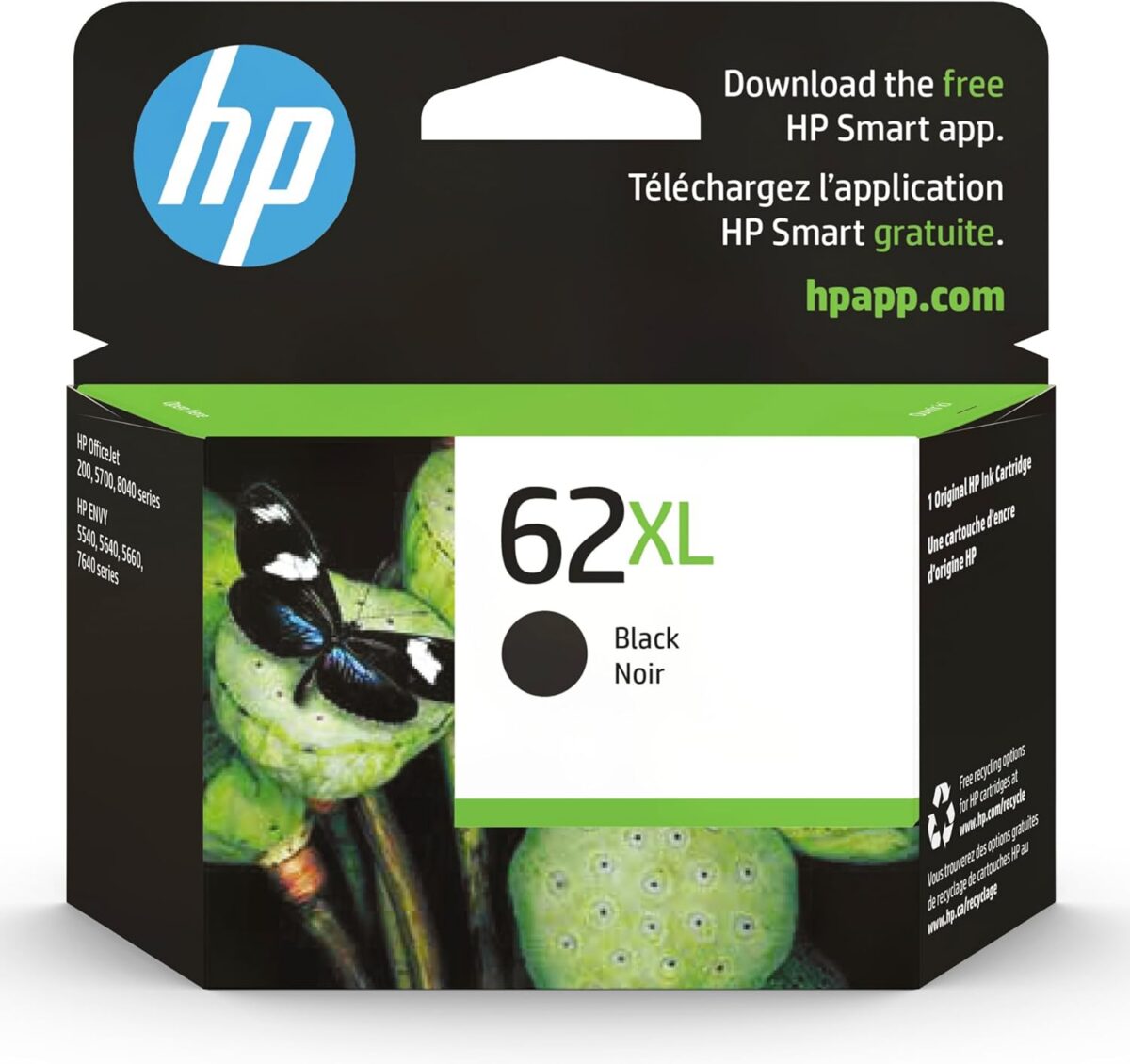 HP C2P05AN 62XL Black High Yield Original Ink Cartridge For ENVY 5540, 5643, 5542, 5544, 5545, 5640, 5642, 5660, 5665, 7640, 7645, 8000, Officejet 5740, 5741, 5742, 5743, 5744, 5745, 5746, 8040 - Image 1