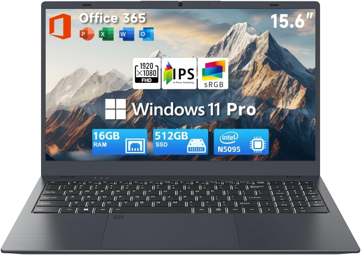 15.6" Laptop Computer, Windows 11 Laptop, 16GB RAM, 512GB SSD(Expandable to 2TB), Intel Quad-Core N5095(Up to 2.9 GHz), 1080P FHD Display, Fingerprint, Backlit KB, Wi-Fi 5, BT5.0, Quad-Speaker - Image 1