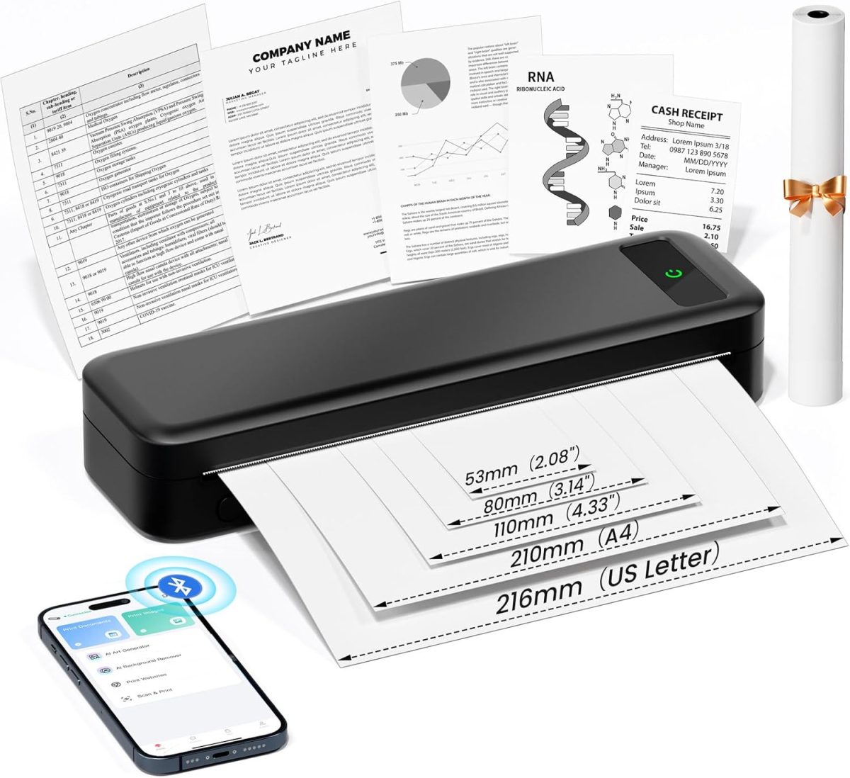 Portable Printers Wireless for Travel, Inkless Thermal Printer, Bluetooth Mobile Compact Printer Support 8.5" X 11" US Letter & A4 Size, Compatible with iPhone Android Laptop for Home Car Office - Image 1