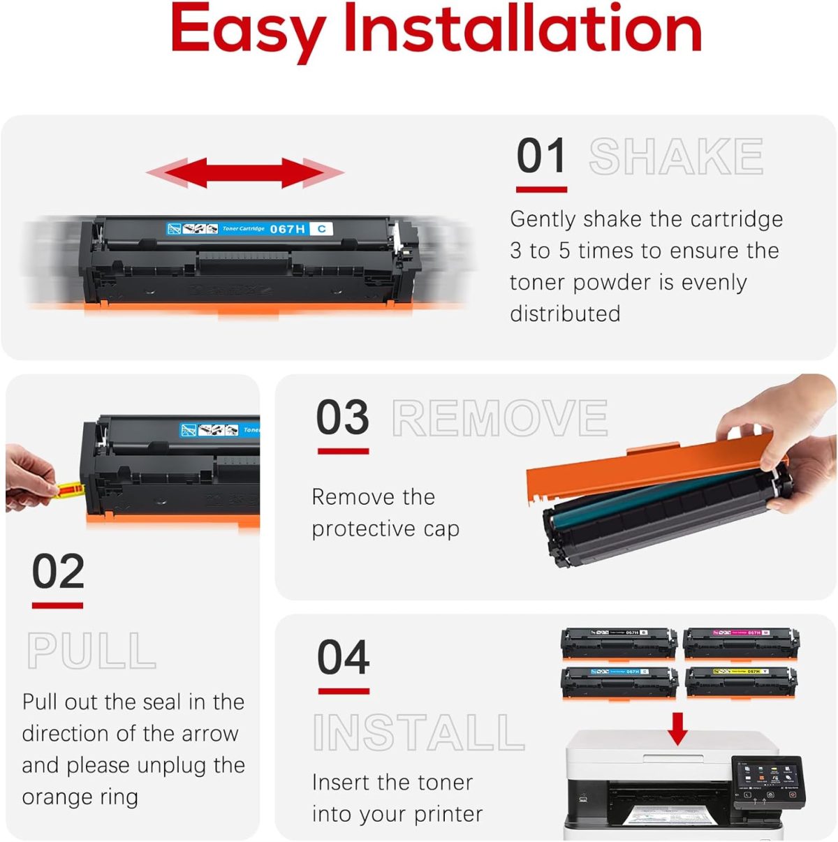 Compatible Canon 067H 067 Toner Cartridge Set Replacement for Canon 067H Compatible for Color ImageClass MF656Cdw LBP632Cdw MF654Cdw MF653Cdw LBP633Cdw MF650C LBP630C Printer (4 Pack) - Image 6