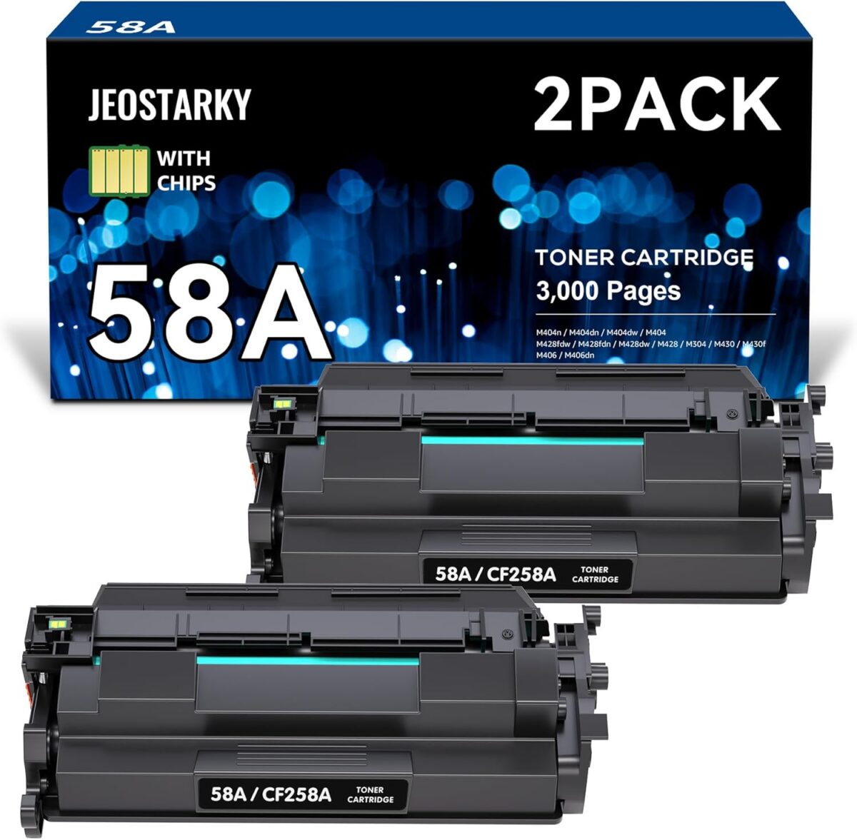 Compatible Toner Cartridge Replacement for HP 58A CF258A 58X CF258X (with chip) 58A CF258A Toner Cartridge Black for Laserjet Pro MFP M428fdw M404n M428fdn M404dn M430 Printer(2 Black) - Image 1