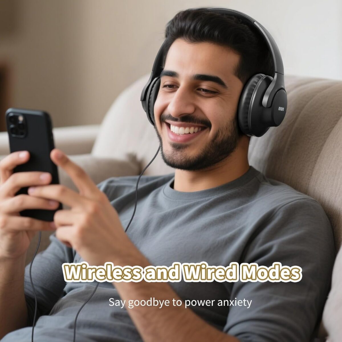 KVIDIO Bluetooth Headphones Over Ear, 65 Hours Playtime Wireless Headphones with Microphone, Foldable Lightweight Headset with Deep Bass, HiFi Stereo Sound Low Latency for Travel Work Cellphone - Image 6