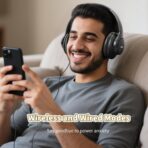 KVIDIO Bluetooth Headphones Over Ear, 65 Hours Playtime Wireless Headphones with Microphone, Foldable Lightweight Headset with Deep Bass, HiFi Stereo Sound Low Latency for Travel Work Cellphone - Image 6