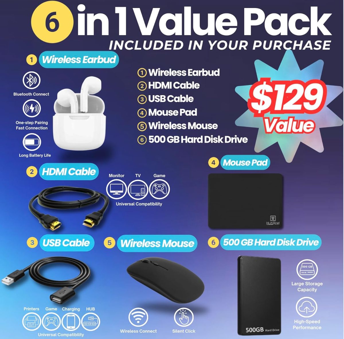 HP 2025 Pavilion Laptop, 17.3" FHD IPS Computer, 6-Core AMD Ryzen 5, 32GB RAM, 1.5TB Storage (1TB SSD + 500GB Ext), Wi-Fi 6, Webcam, Long Battery, HubxcelAccessory, Lifetime Office 2024 Windows 11 Pro - Image 2