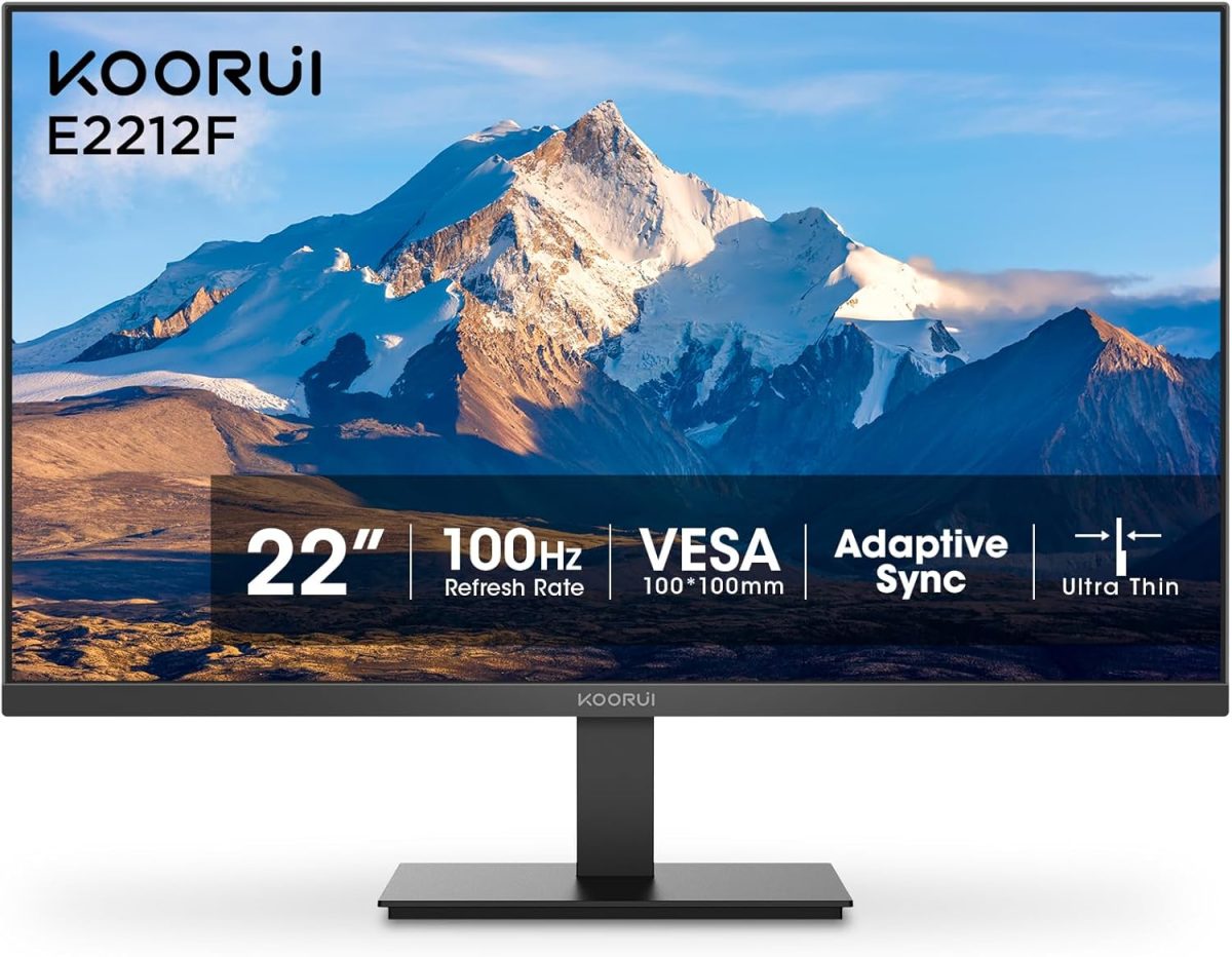 KOORUI 22 Inch Computer Monitor Full HD 1080P 100Hz PC Gaming Screen VA Panel Ultra-Slim Display 3000:1 Contrast Ratio with Adpitive Sync (HDMI/VGA/VESA Compatible 100x100mm/Audio Out), Tilt, Black - Image 1