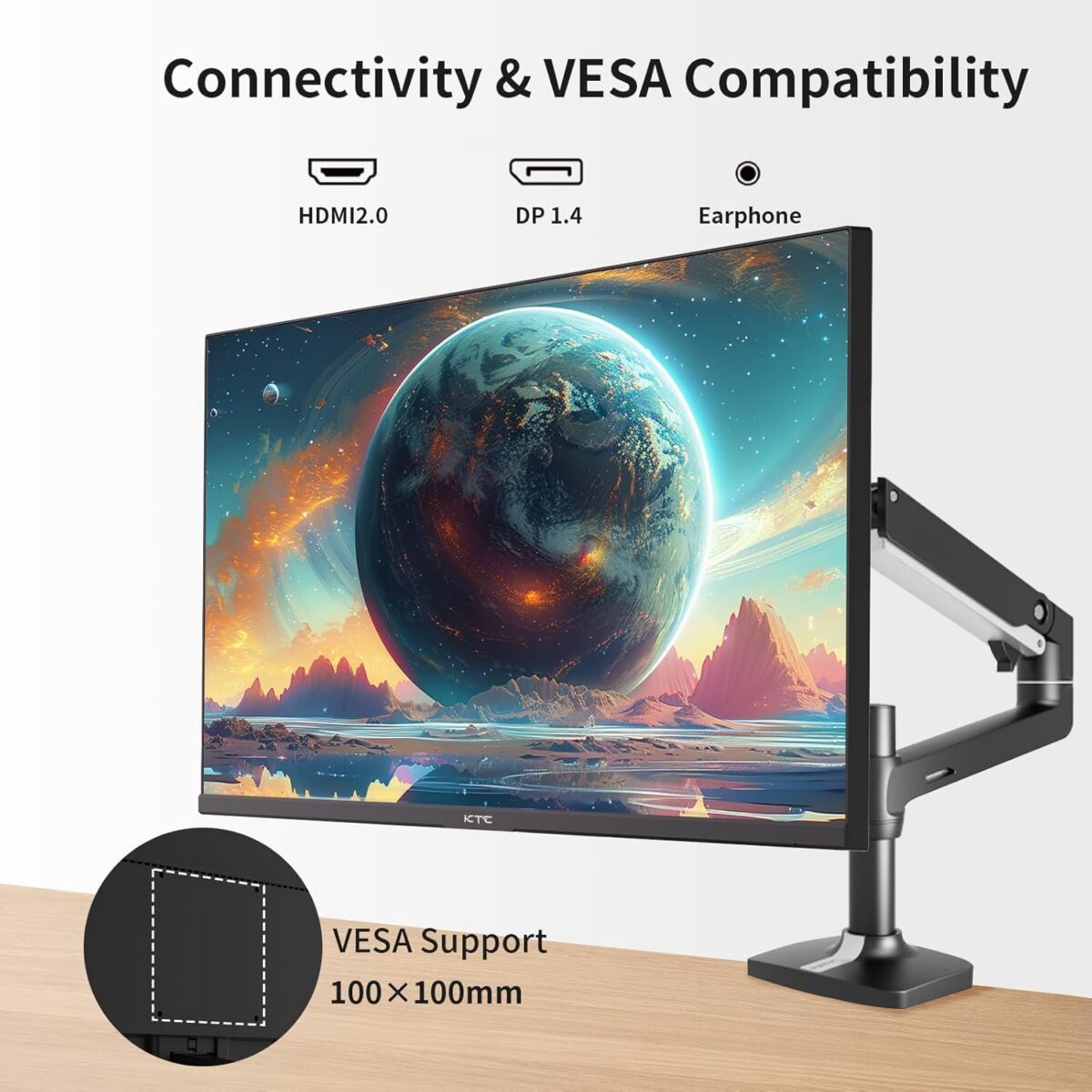 27 Inch QHD Computer Monitor, 2K 100Hz IPS Gaming Monitor, 1440P Frameless Eye Care PC Office Monitor with HDMI/DP, FreeSync & G-Sync, HDR10, VESA, Tilt Adjustable - Image 5