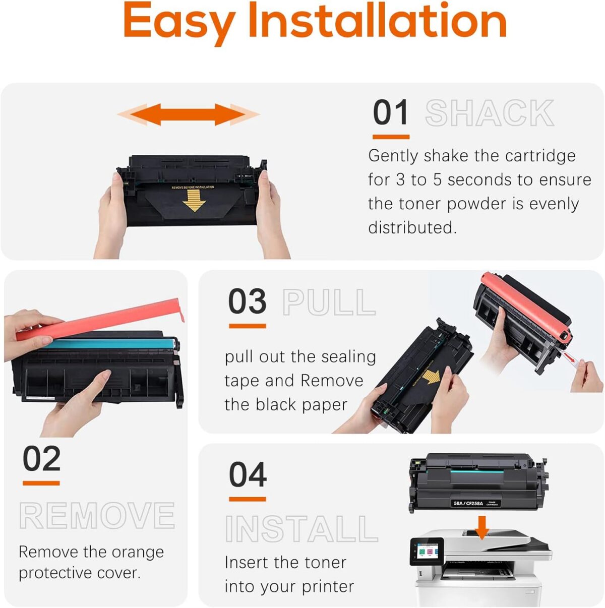 Compatible Toner Cartridge Replacement for HP 58A CF258A 58X CF258X (with chip) 58A CF258A Toner Cartridge Black for Laserjet Pro MFP M428fdw M404n M428fdn M404dn M430 Printer(2 Black) - Image 8