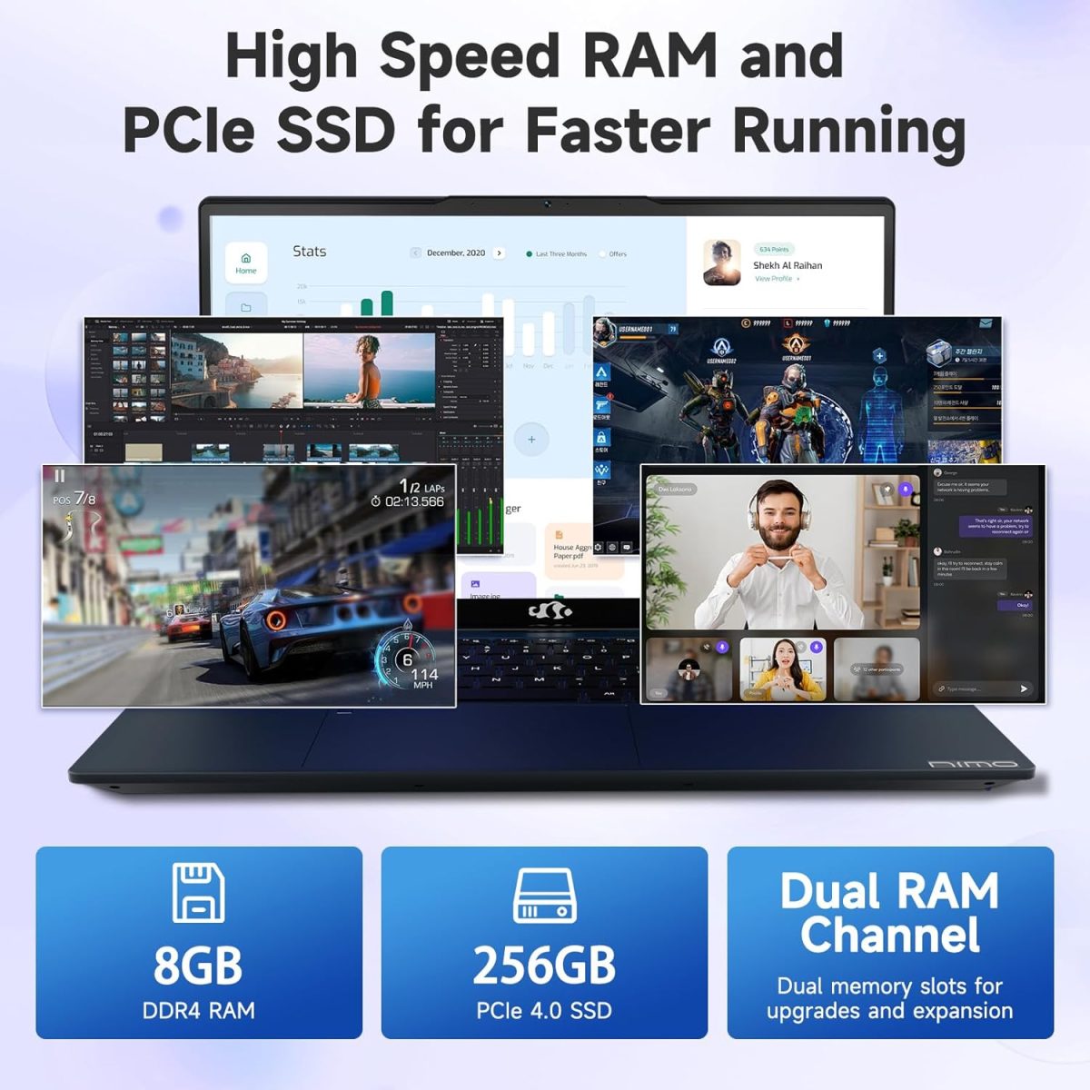 NIMO 15.6" IPS FHD-Business-Laptop, Intel 6 Core i3-1215U 8GB RAM 256GB SSD (Beat i5-1135G7, Up to 4.4GHz) Computer with Backlit Keyboard Fingerprint 65W Type C Wi-Fi 6 Numpad Win 11 - Image 2