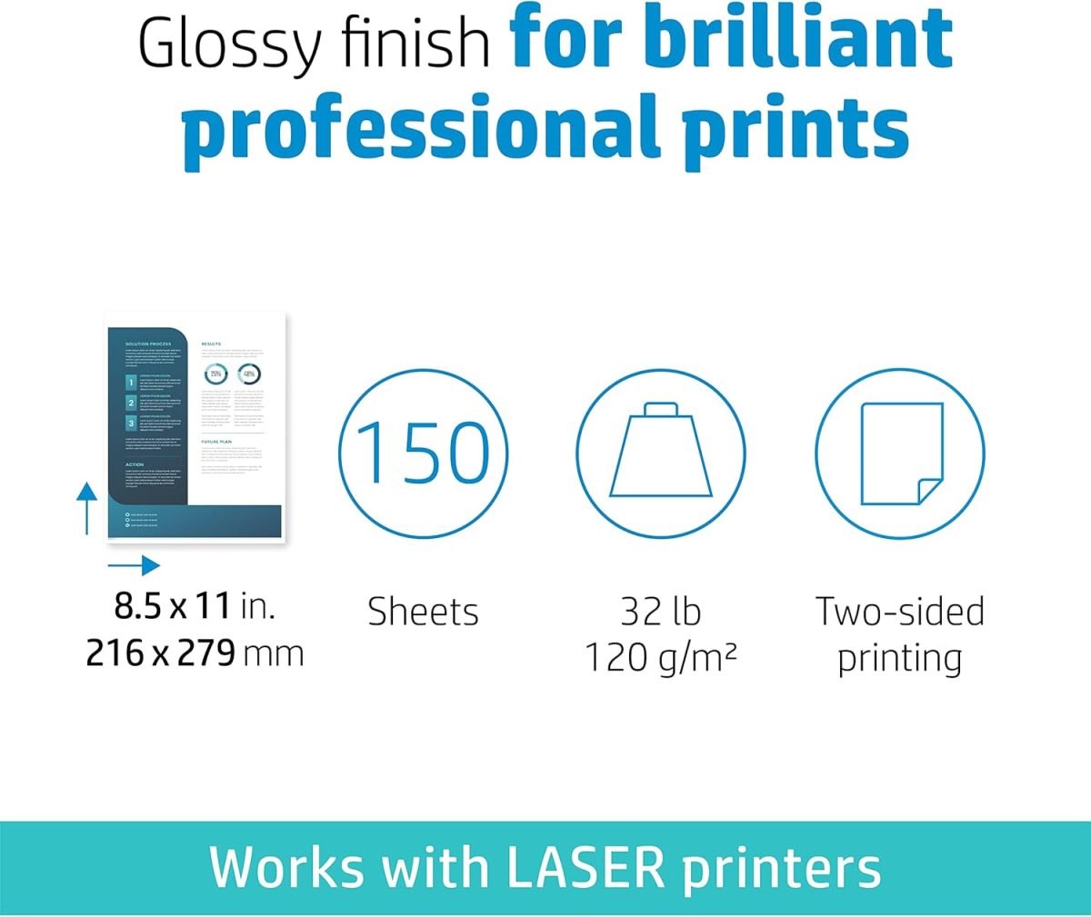 HP Everyday Business Paper, Glossy, 8.5x11 in, 32 lb, 150 sheets, works with laser printers (4WN08A) - Image 2