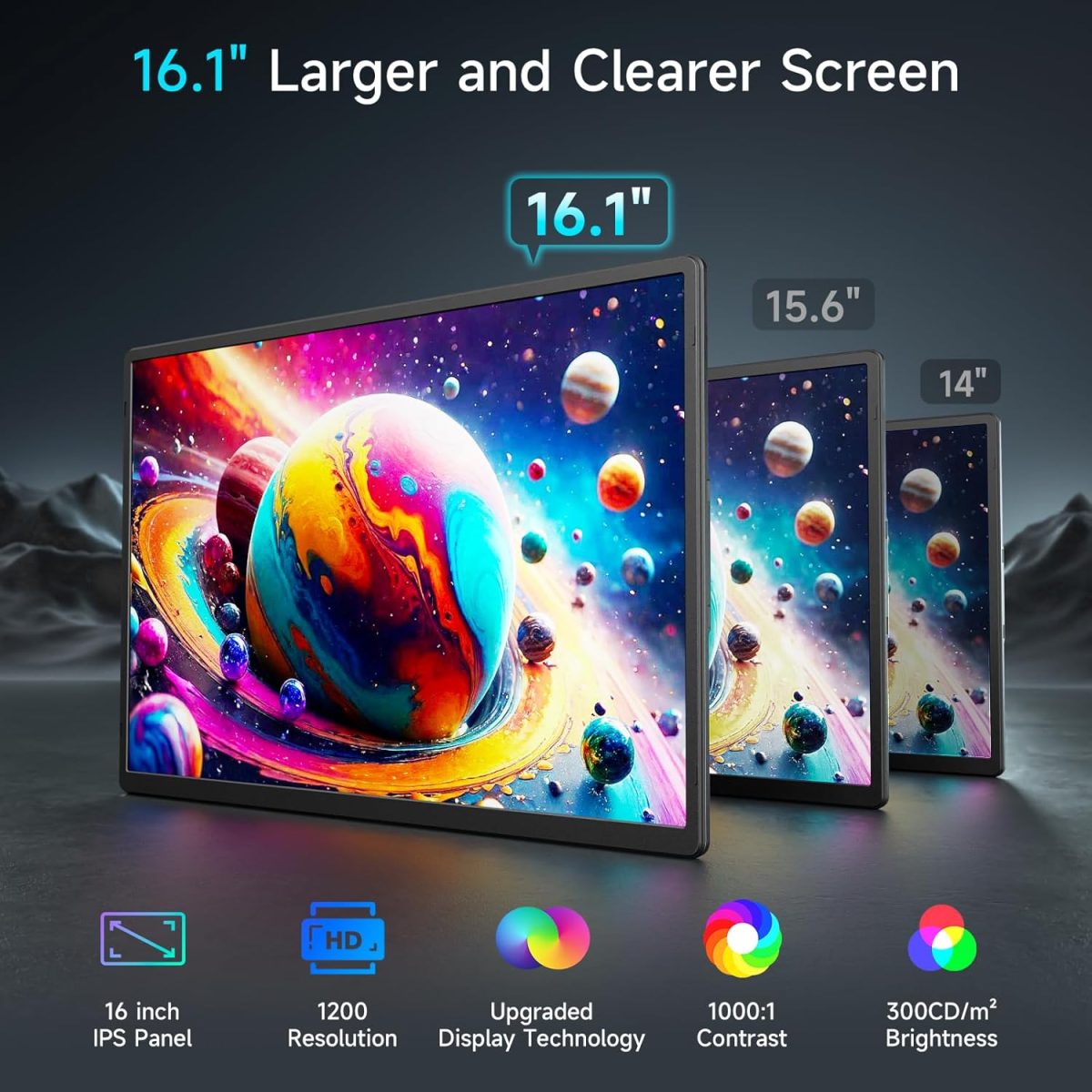 2025 Upgraded Laptop screen extender, 16.1" FHD 1200P, 360° Rotating, Plug&Play, Ultra-Thin Zero Frame, Detachable Stand, portable monitor for laptop, Travel Monitor for Laptop/PC/Mac/Phone - Image 2