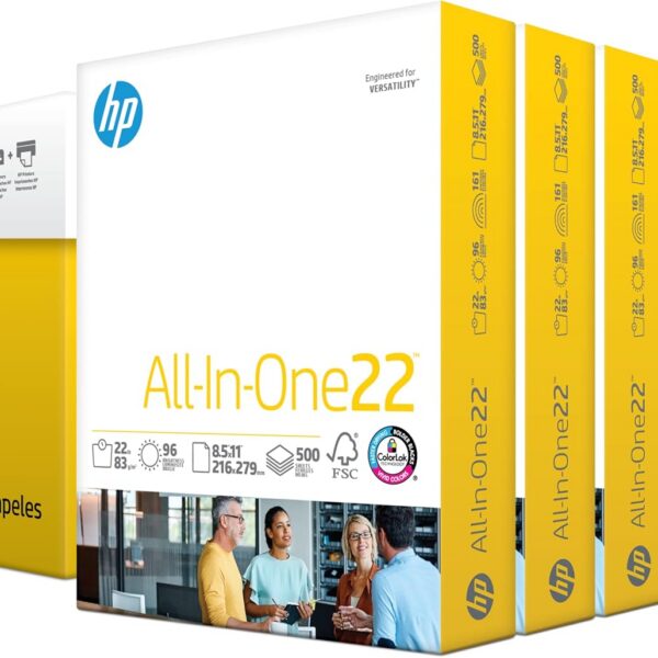 HP Papers | 8.5x 11 Paper | All-In-One 22 lb | 5 Ream Case - 2,500 Sheets | 96 Bright| Made in USA - FSC Certified | 207000C