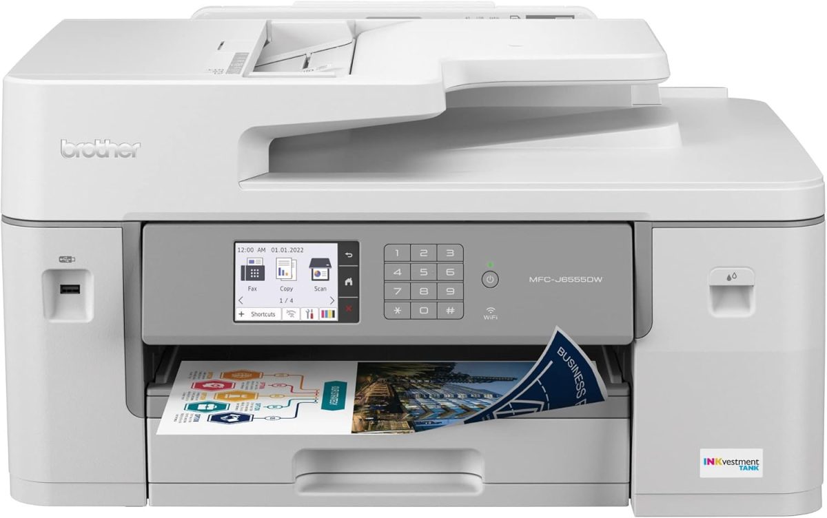 Brother MFC-J6555DW INKvestment Tank Color Inkjet All-in-One Printer with up to 1 Year of Ink in-box1 and 11” x 17” Print, Copy, scan, and fax Capabilities,White - Image 1