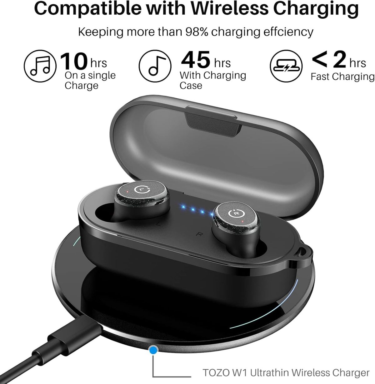 TOZO T10 True Wireless Bluetooth 5.3 Earbuds, 45H Playtime, Wireless Charging Case, IPX8 Waterproof Stereo Headphones in Ear Built in Mic Headset Premium Sound with Deep Bass, 32 Preset EQs via APP - Image 5
