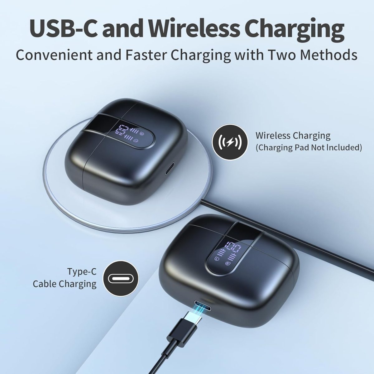 TAGRY Bluetooth Headphones True Wireless Earbuds 60H Playback LED Power Display Earphones with Wireless Charging Case IPX5 Waterproof in-Ear Ear buds with Mic for TV Smart Phone Laptop Computer Sports - Image 3