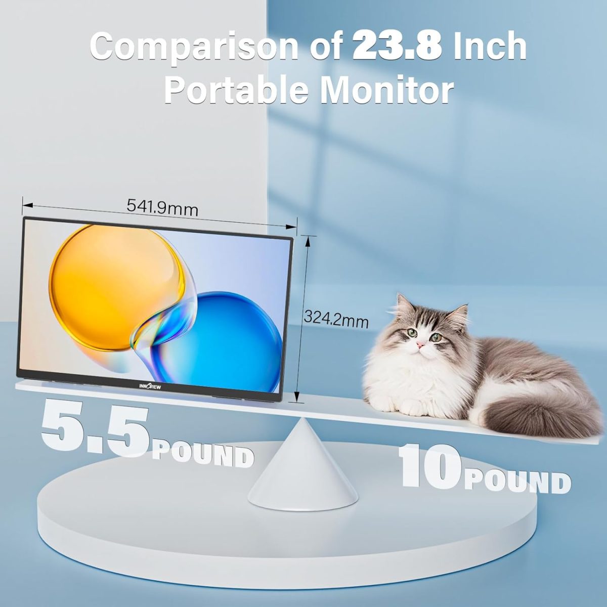 InnoView 23.8" Large Portable Monitor, FHD 100HZ 100% SRGB IPS USB-C HDMI Work Home Gaming Second Monitor 1080P W/180°Adjustable Stand for Laptop, MacBook, Phones - Image 3