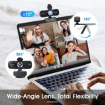 1080P HD Webcam with Microphone, Noise Cancellation, Privacy Cover, Wide-Angle Lens, Auto Light Correction, Plug & Play USB Webcam for Laptop, Desktop, PC, Mac, Zoom, Skype, Streaming Black - Image 3