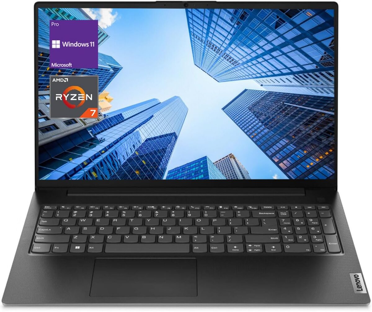 Lenovo V-Series V15 Business Laptop, 15.6" FHD Display, AMD Ryzen 7 7730U, 40GB RAM, 1TB SSD, Numeric Keypad, HDMI, RJ45, Webcam, Wi-Fi, Windows 11 Pro, Black - Image 1
