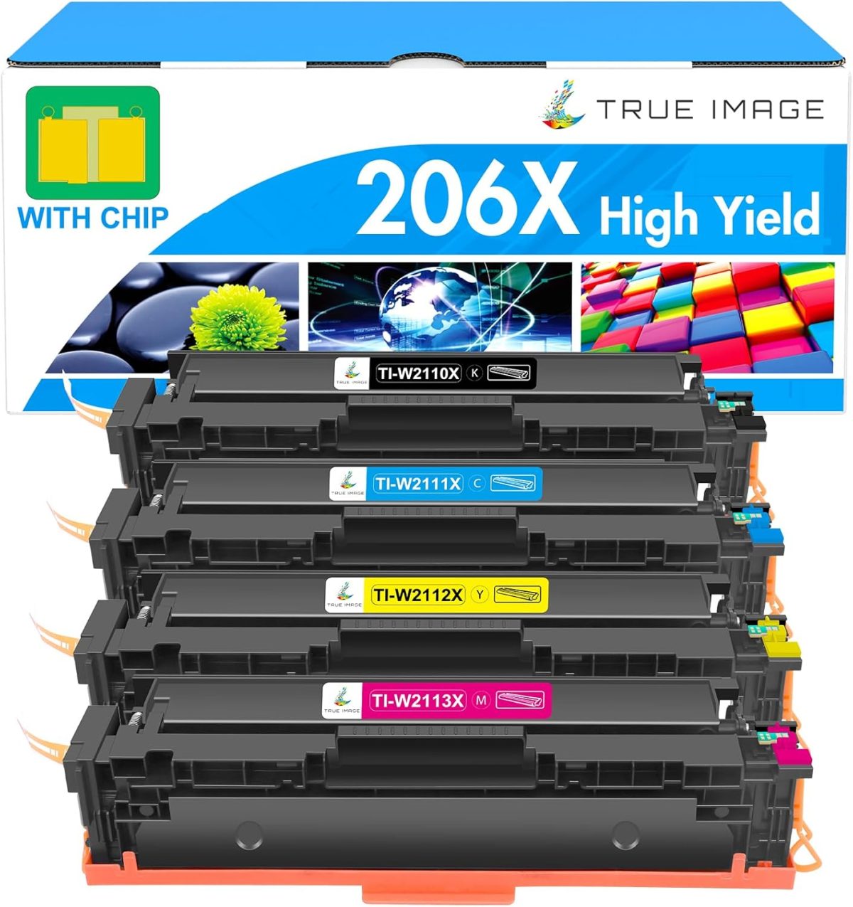 206X Toner Cartridges 4 Pack High Yield: MFP M283cdw M255dw M283fdw 206A Set Compatible Replacement for HP 206X for HP Color Laserjet Pro MFP M283fdw M283cdw M283 Printer Ink (with Chip -B/C/Y/M) - Image 1