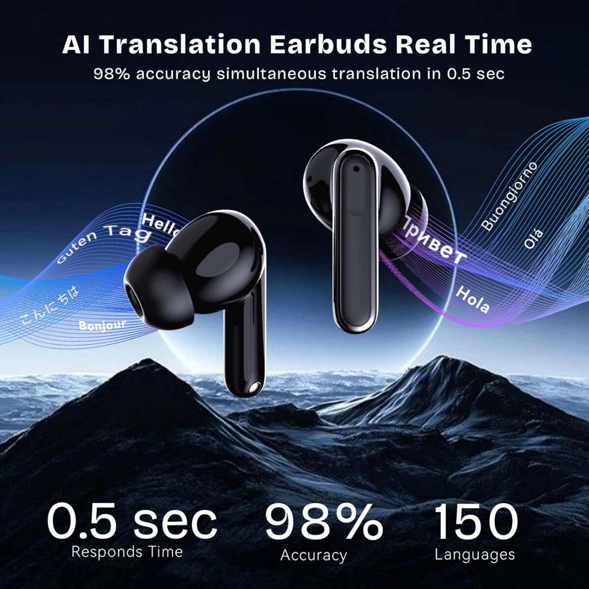 AI Translation Earbuds Real Time for 150 Languages,Translation Headphones with Bluetooth 5.4, Audifonos Traductores Ingls Espaol, 6 Translation Modes,Long Battery fit for Travel Business Learning - Image 3
