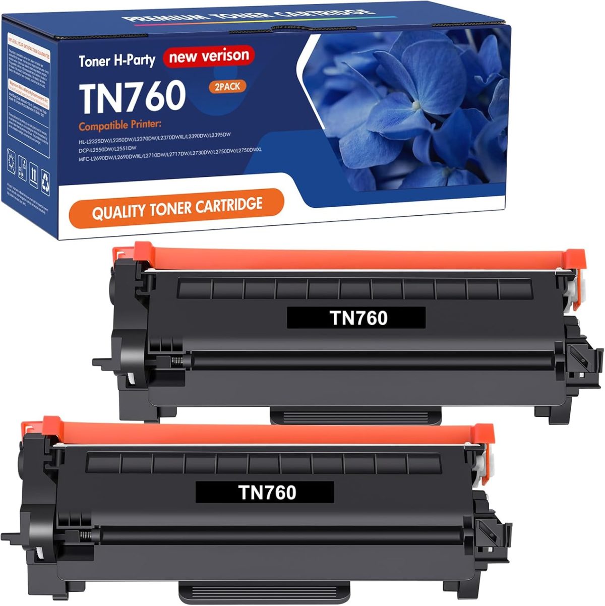 TN760 Toner for Brother Printer: Replacement for Brother TN730 TN 760 TN-730/TN-760 TN-760 TN-730 High Yield Black Cartridge MFC-L2710DW MFC-L2750DW DCP-L2550DW HL-L2350DW HL-L2395DW HL-L2370DW 2 Pack - Image 1