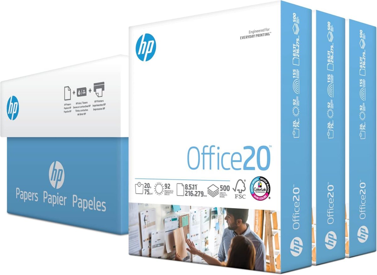 HP Printer Paper | 8.5 x 11 Paper | Office 20 lb | 3 Ream Case - 1500 Sheets | 92 Bright | Made in USA - FSC Certified | 112090C, White - Image 1