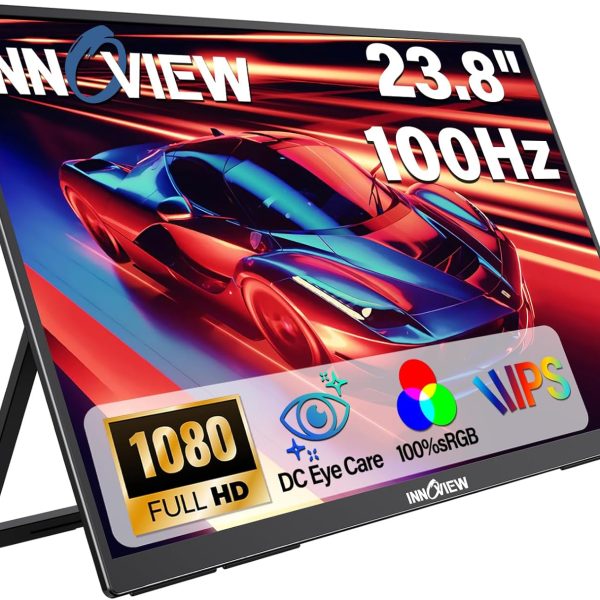 InnoView 23.8" Large Portable Monitor, FHD 100HZ 100% SRGB IPS USB-C HDMI Work Home Gaming Second Monitor 1080P W/180°Adjustable Stand for Laptop, MacBook, Phones