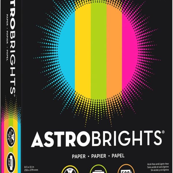 Neenah Astrobrights® Bright Color Paper, Letter Size Paper, 24 lb, Assorted Colors, 500 Sheets