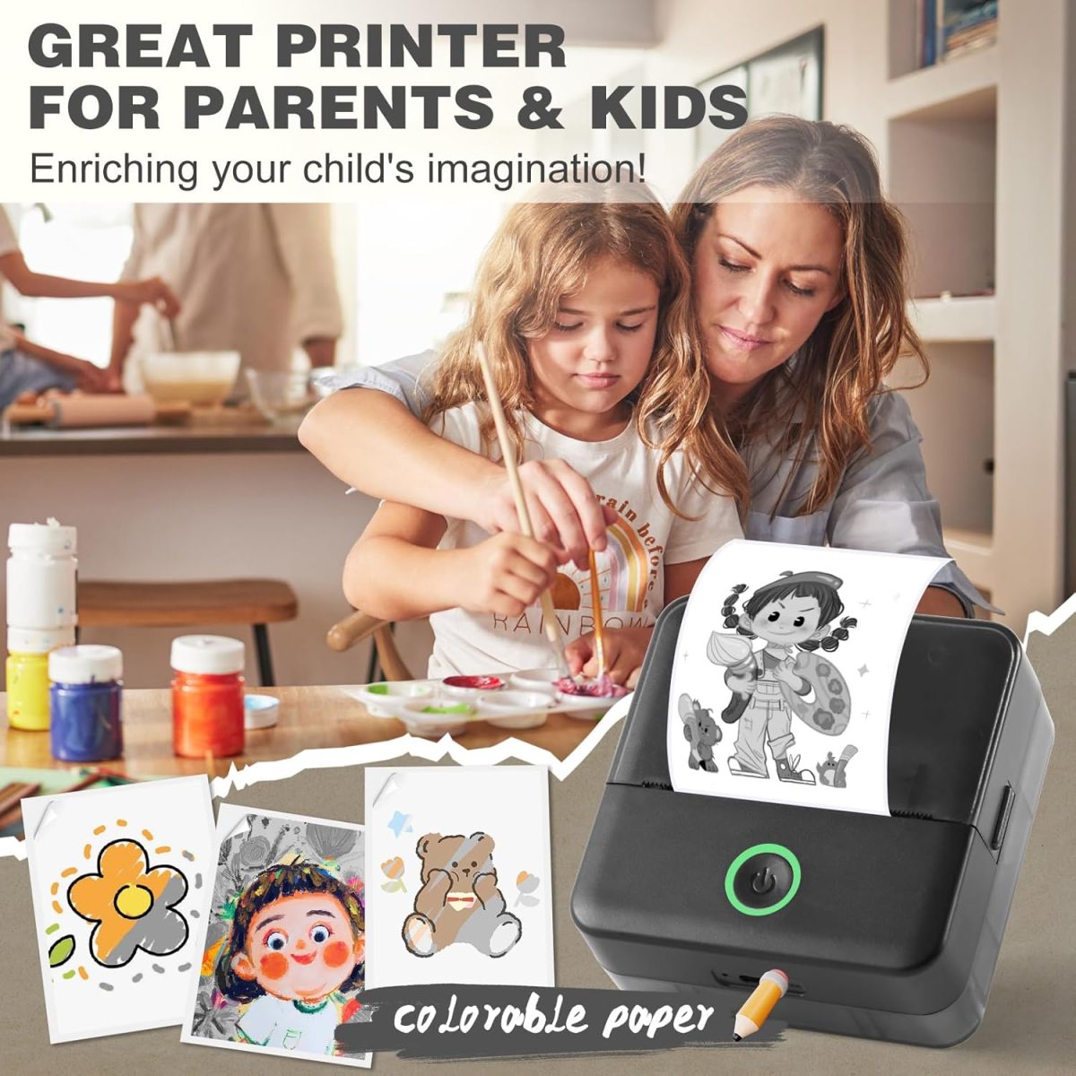 Print Pods Mini Printer, Thermal Inkless Sticker Maker with 10 Rolls Printing Paper, Pocket Printpod for phone, Impresora Portátil for Notes, Flashcards, Journal, DIY, Compatible with iOS & Android - Image 3