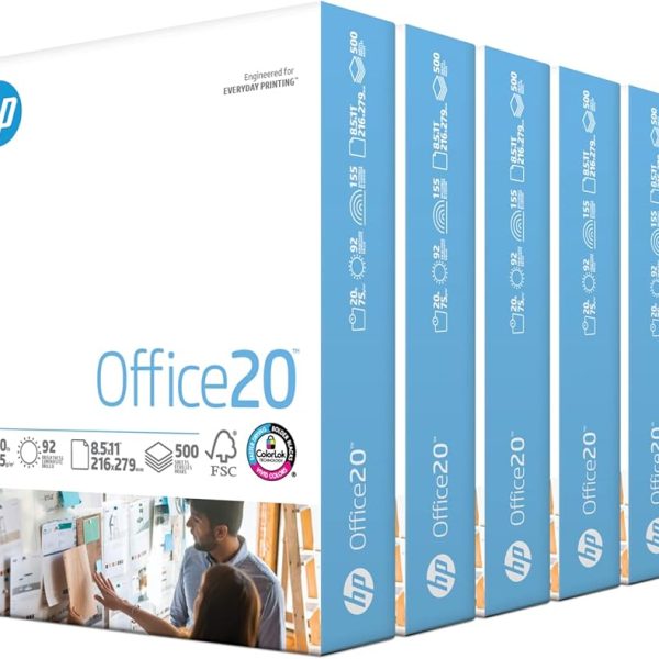 HP Printer Paper | 8.5 x 11 Paper | Office 20 lb |10 Ream - 5,000 Sheets | 92 Bright | Made in USA - FSC Certified | 112101C