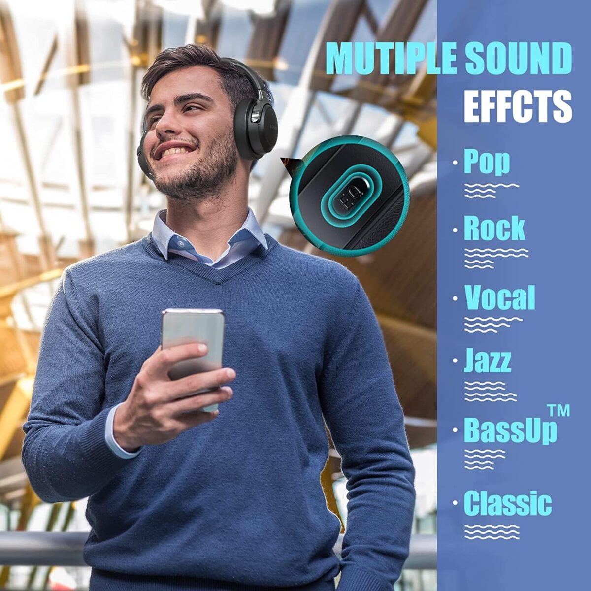 BERIBES Bluetooth Headphones Over Ear, 65H Playtime and 6 EQ Music Modes Wireless Headphones with Microphone, HiFi Stereo Foldable Lightweight Headsets, Deep Bass for Home Office Cellphone PC Ect. - Image 2
