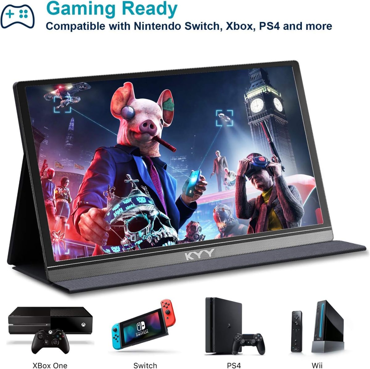 KYY Portable Monitor 15.6inch 1080P FHD USB-C, HDMI Computer Display HDR IPS Gaming Monitor w/Premium Smart Cover & Screen Protector, Speakers, for Laptop PC MAC Phone PS4 Xbox Switch - Image 3