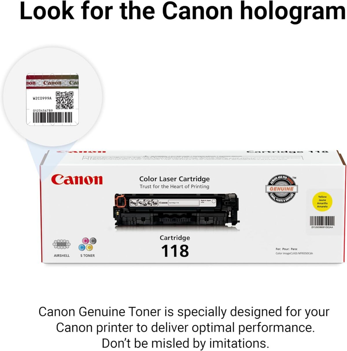 Canon Genuine 118 Yellow Toner Cartridge Compatible with MF720 Series, LBP7200Cdn, LBP7660Cdn, MF8300 Series, MF8580Cdw - Image 5