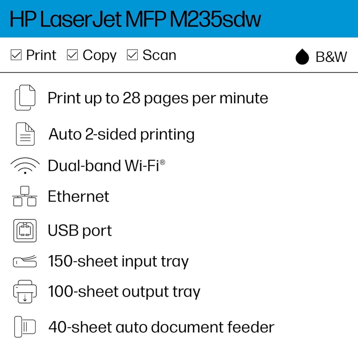 HP Laserjet MFP M235sdw All-in-One Laser Wireless Printer, Scan/Copy, Black & White, Duplex, Best for Office - Image 3