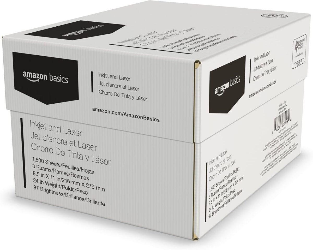 Amazon Basics Multipurpose Copy Printer Paper, 8.5-x-11-inch, 24lb, 1500 Sheets (3 Packs of 500), 97 Bright White - Image 2