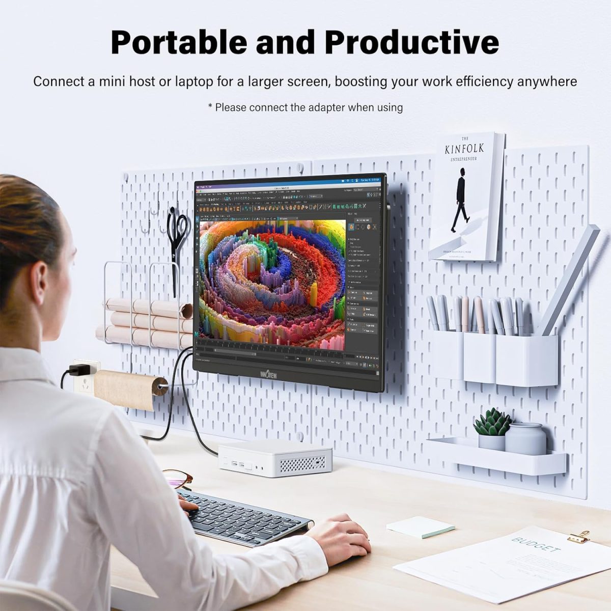 InnoView 23.8" Large Portable Monitor, FHD 100HZ 100% SRGB IPS USB-C HDMI Work Home Gaming Second Monitor 1080P W/180°Adjustable Stand for Laptop, MacBook, Phones - Image 7