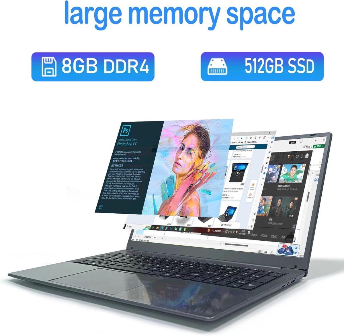 17 inch Laptop, 8GB RAM 512 SSD, 17.3 inch FHD 1920x1080 Display, Intel Celeron N5095(Up to 2.9GHz), Window 11, WiFi, Bluetooth 4.2, USB 3.0, Webcam, HDMI, for Students and Business - Image 4
